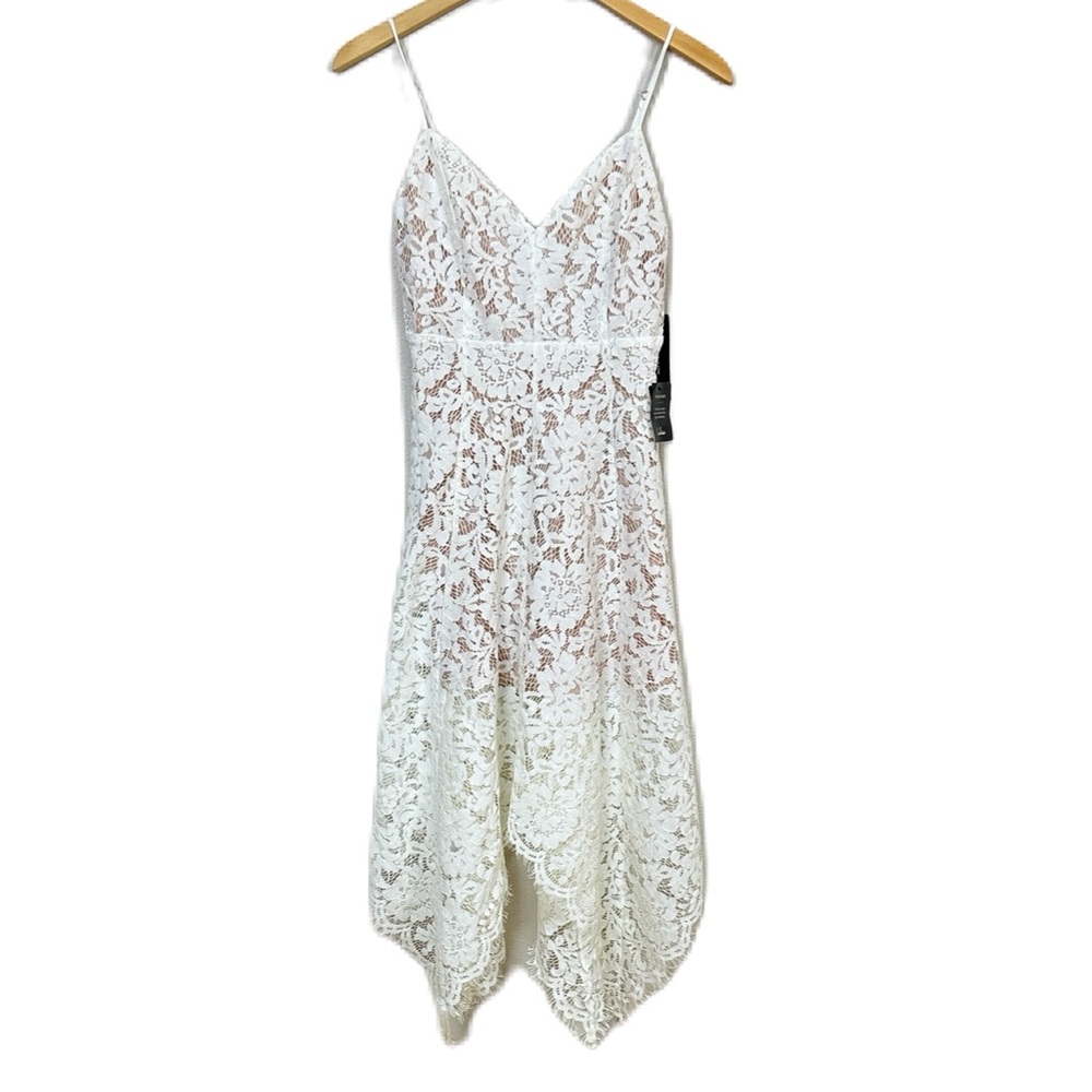LULU’S One Wish White Lace Midi Dress Handkerchief Hem Women’s Sz Small NEW - Picture 2 of 7